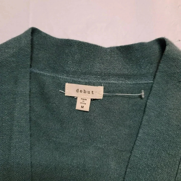 Debut women's Green Cardigan Sweater Size M Long Sleeve Open Pockets slit sides - Picture 8 of 10